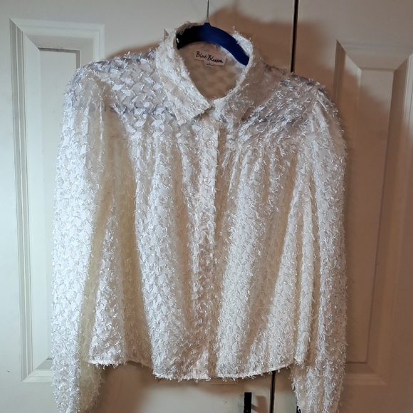 Blue Blossom Tops - BLUE BLOSSOM White Textured Women's Blouse
